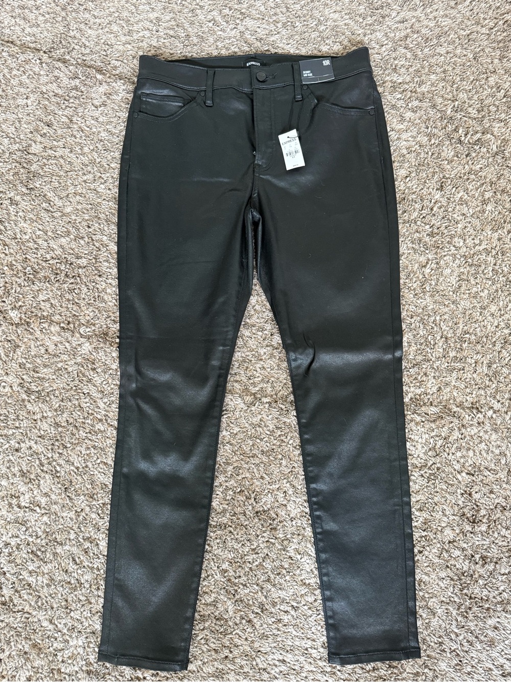 BNWT EXPRESS Black Coated Skinny Mid Rise Pants Size 10 Retail $98